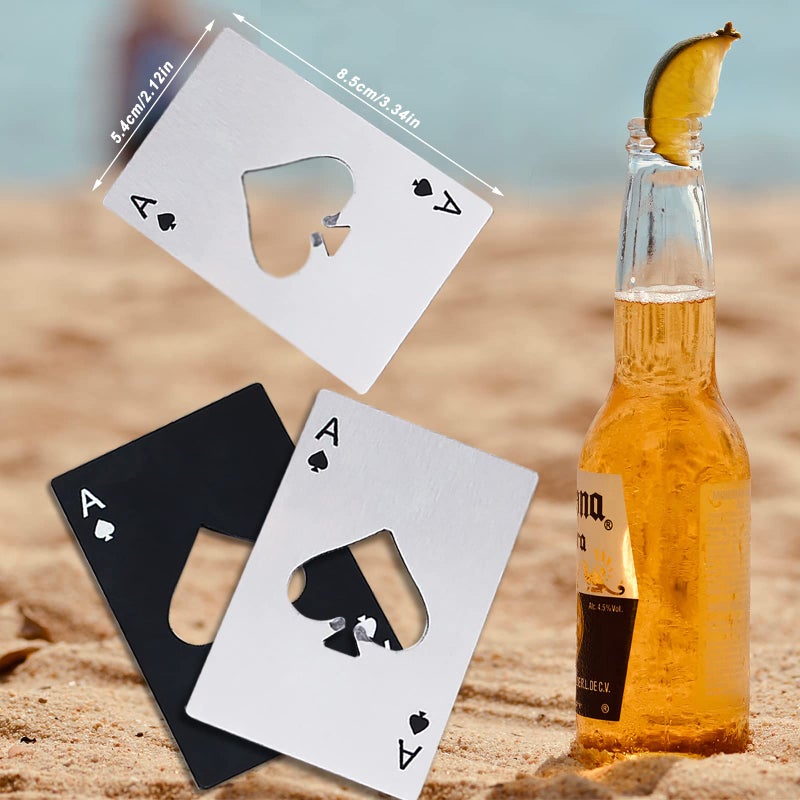 Airoads Ace Of Spades Bottle Opener Credit Card Size Pocker Cap Opener Portable Stainless Steel Can Opener (2 Pack Black & Silver) - Image 2